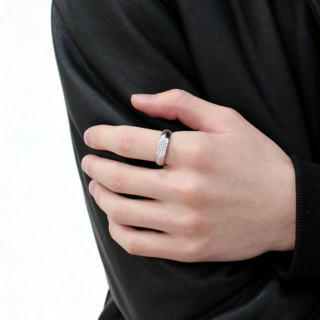 DA302 - No Plating Stainless Steel Ring with AAA Grade CZ in Clear