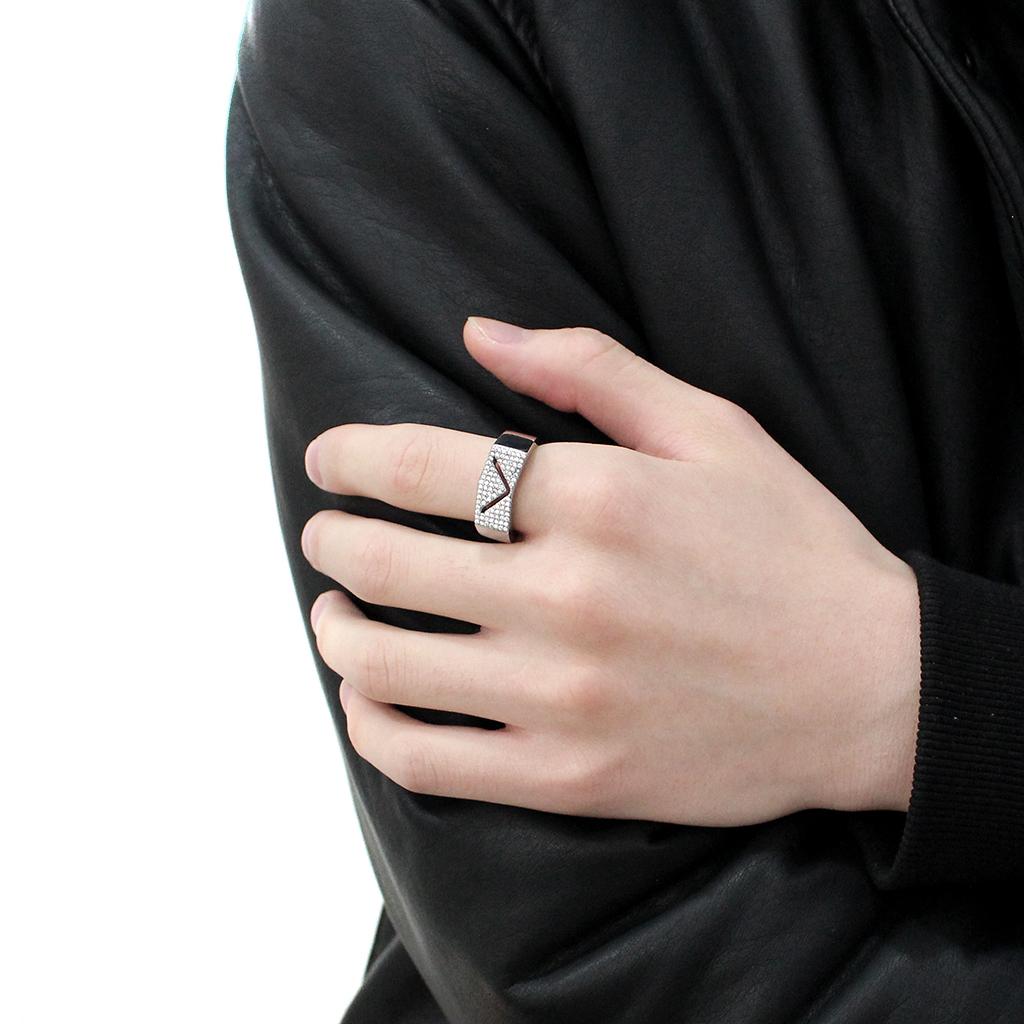 DA303 - No Plating Stainless Steel Ring with AAA Grade CZ in Clear