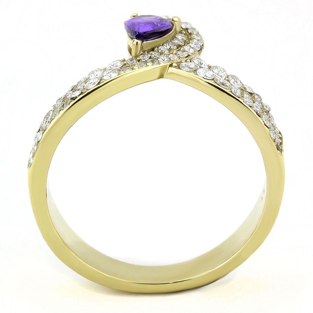 DA304 - IP Gold(Ion Plating) Stainless Steel Ring with AAA Grade CZ in Tanzanite