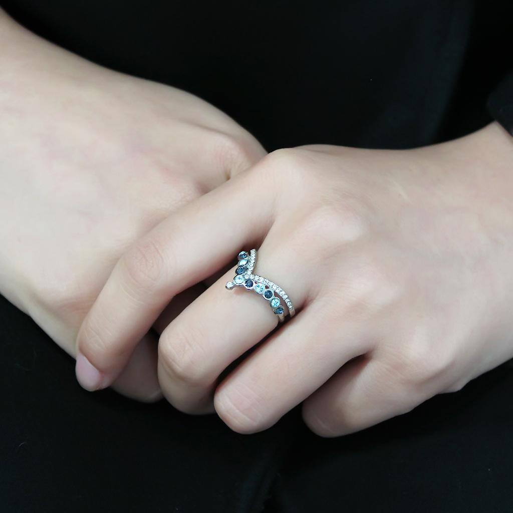 DA305 - No Plating Stainless Steel Ring with Top Grade Crystal in Multi Color