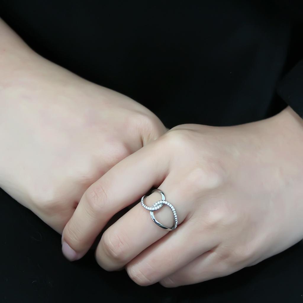 DA307 - No Plating Stainless Steel Ring with AAA Grade CZ in Clear