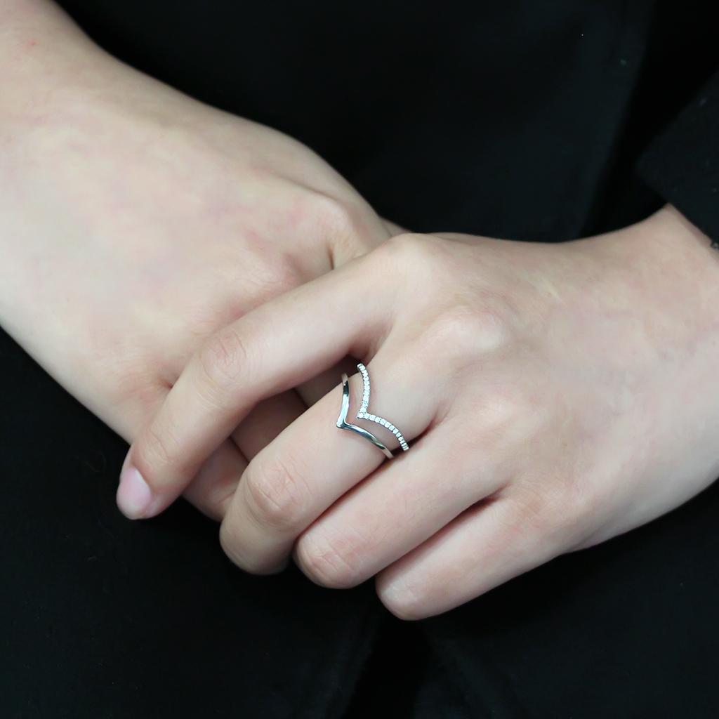 DA308 - No Plating Stainless Steel Ring with AAA Grade CZ in Clear