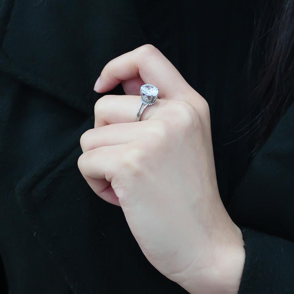 DA314 - No Plating Stainless Steel Ring with AAA Grade CZ in Clear