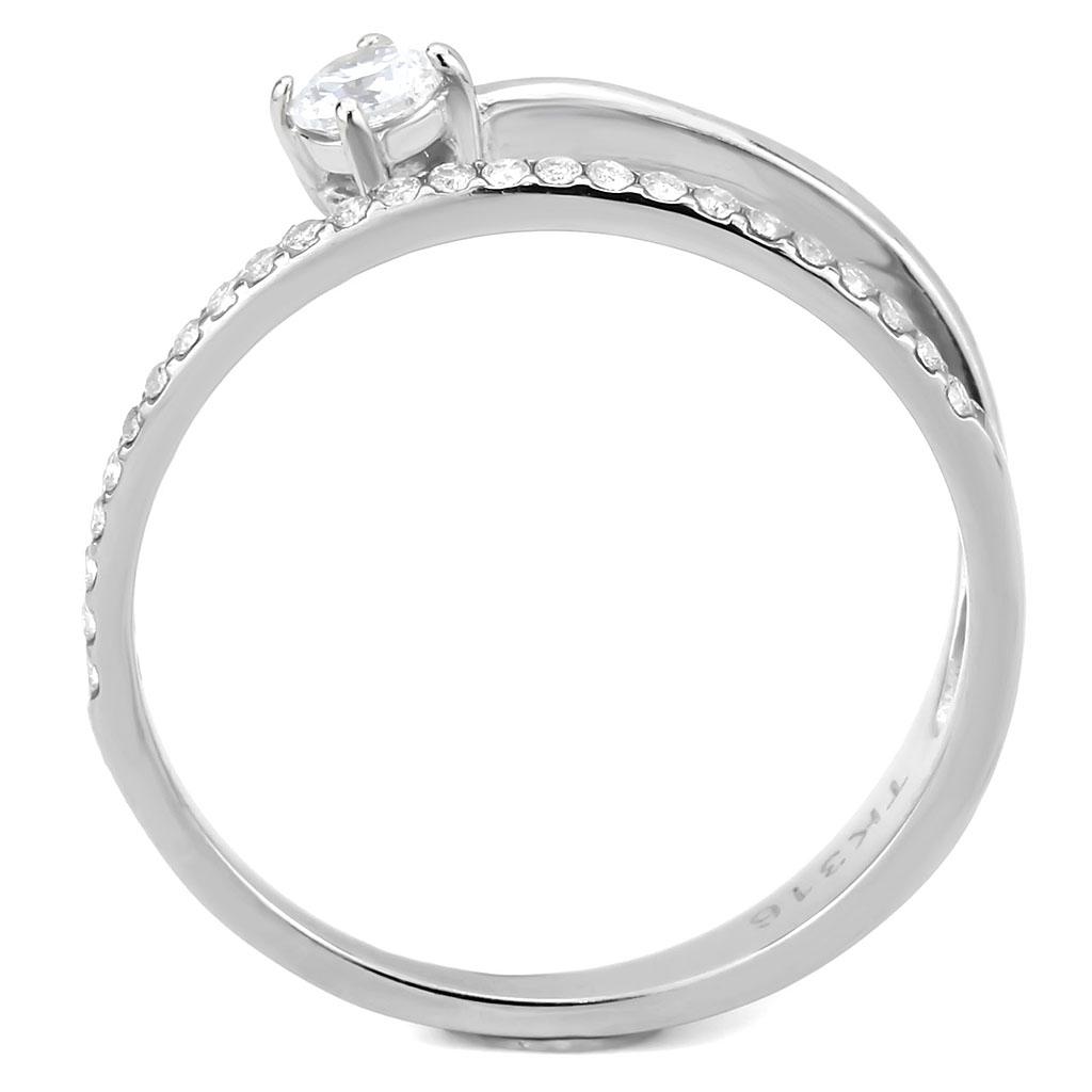 DA316 - No Plating Stainless Steel Ring with AAA Grade CZ in Clear