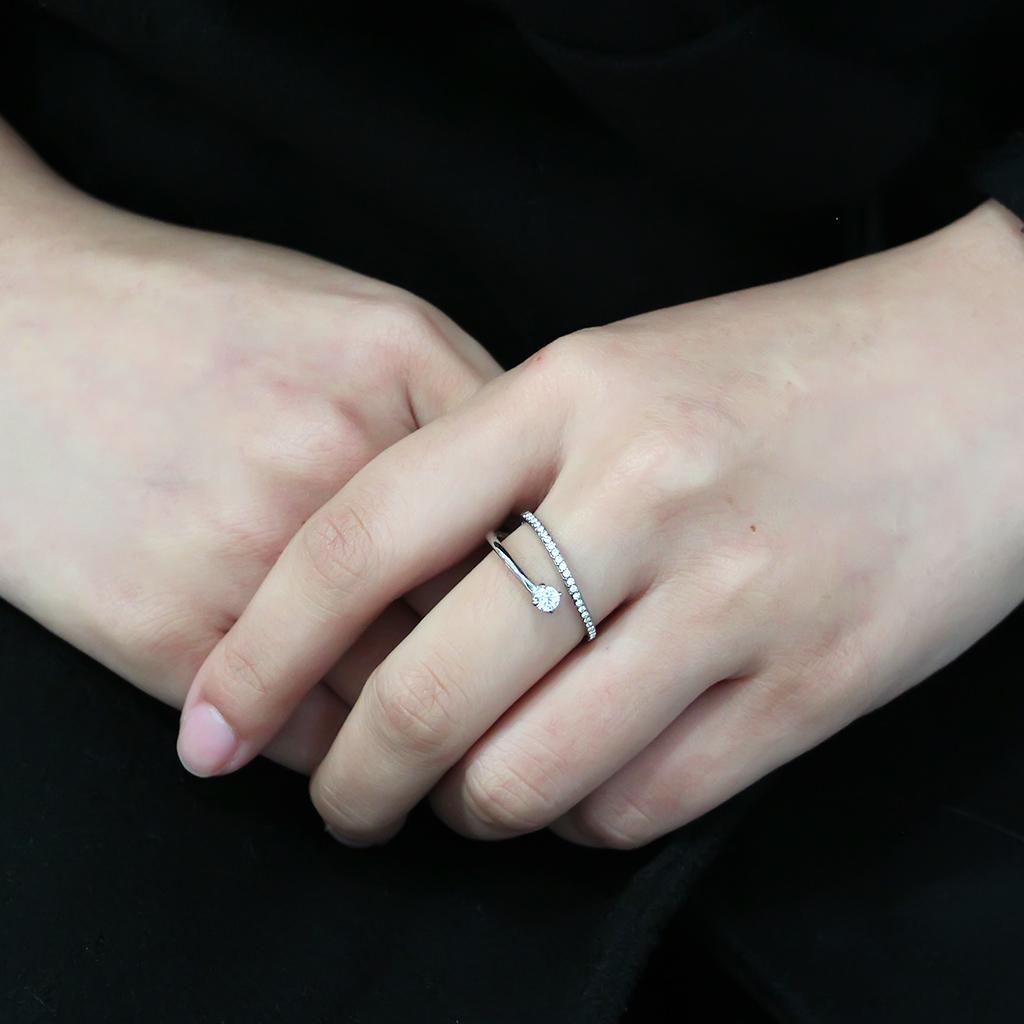 DA316 - No Plating Stainless Steel Ring with AAA Grade CZ in Clear