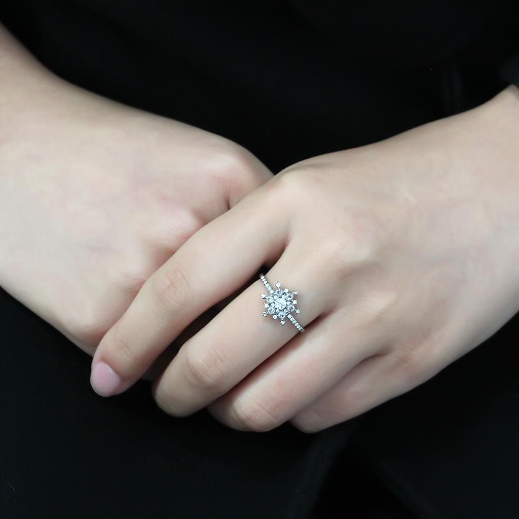 DA317 - No Plating Stainless Steel Ring with AAA Grade CZ in Clear