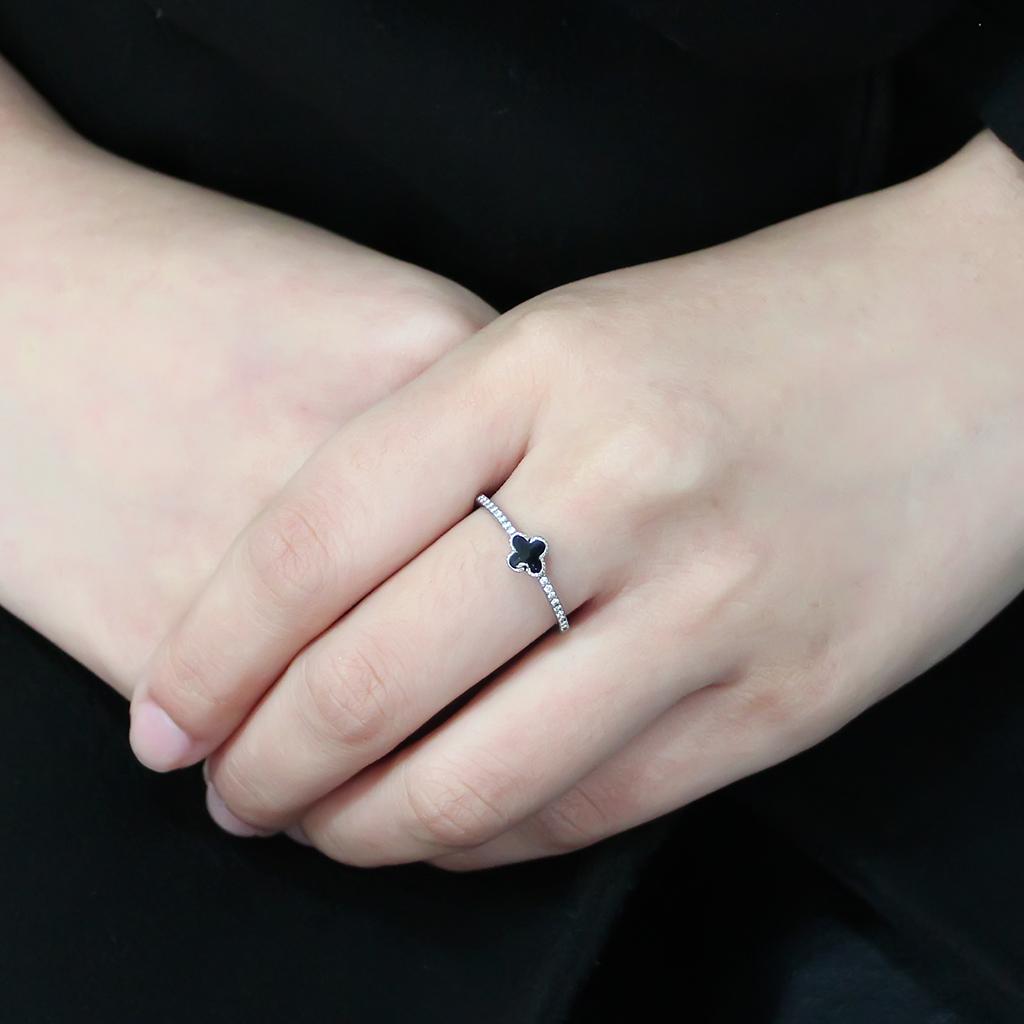 DA320 - No Plating Stainless Steel Ring with Epoxy in Jet