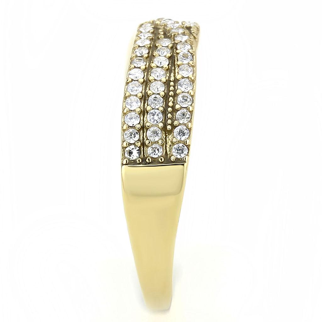 DA321 - IP Gold(Ion Plating) Stainless Steel Ring with AAA Grade CZ in Clear