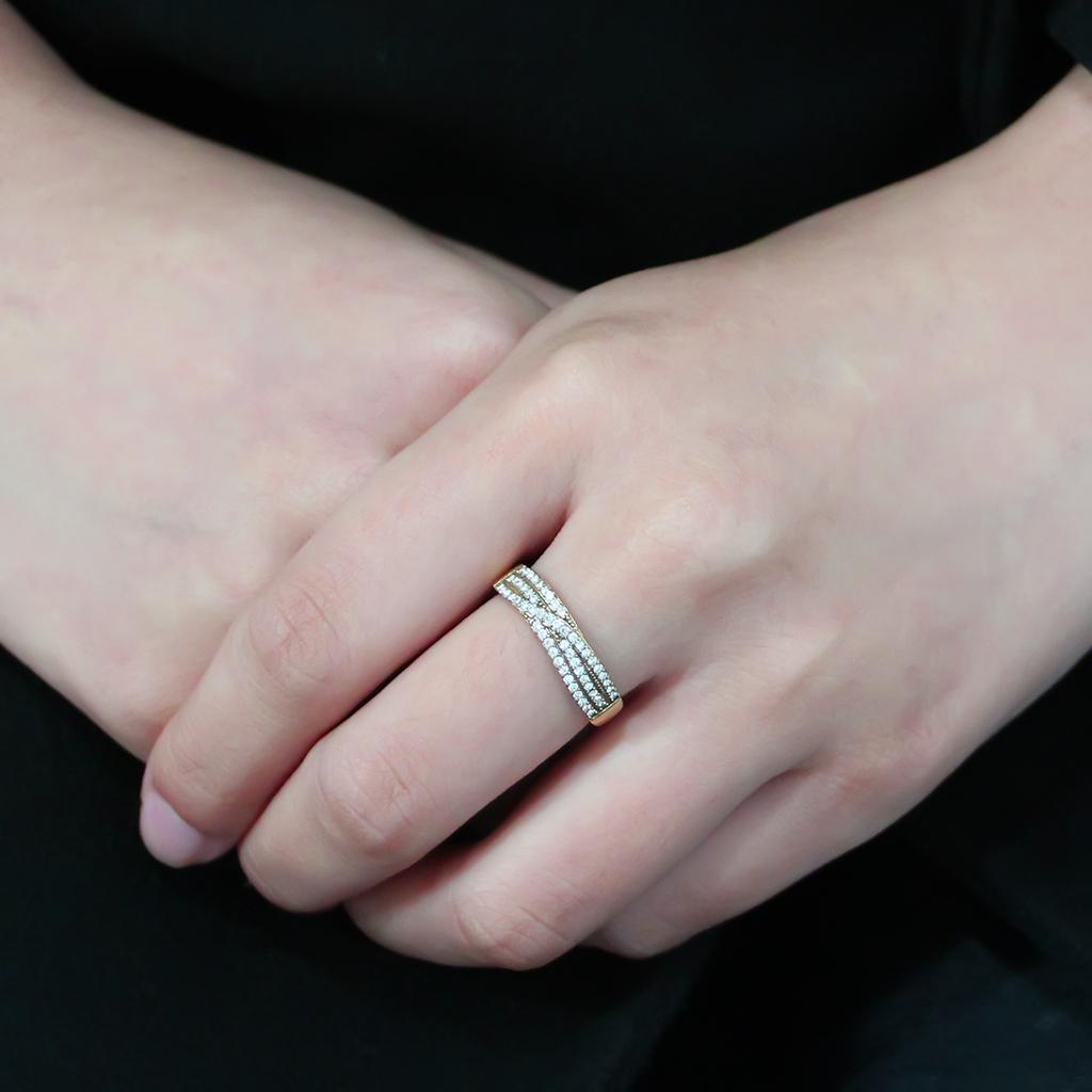 DA321 - IP Gold(Ion Plating) Stainless Steel Ring with AAA Grade CZ in Clear