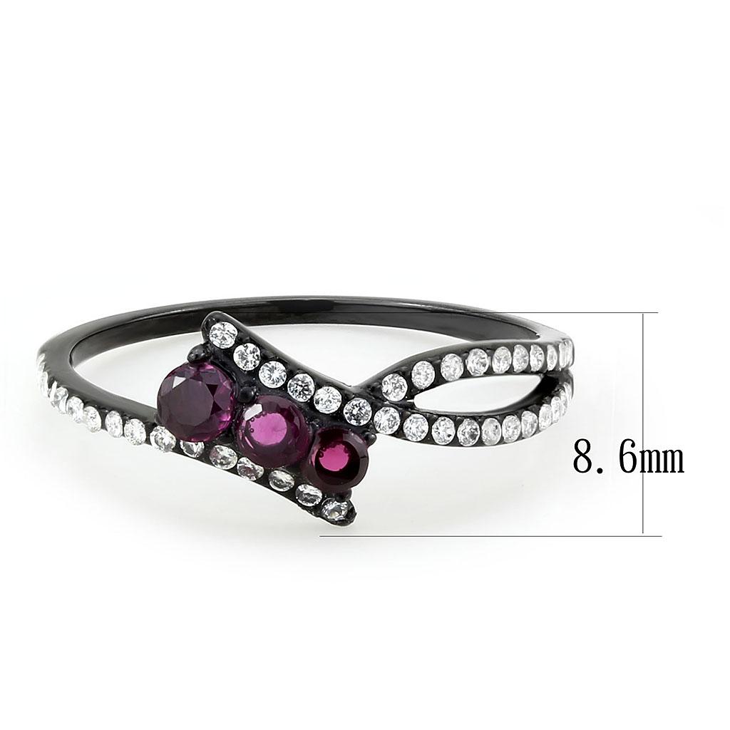 DA324 - IP Black(Ion Plating) Stainless Steel Ring with AAA Grade CZ in Fuchsia