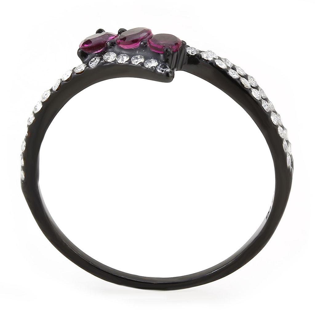 DA324 - IP Black(Ion Plating) Stainless Steel Ring with AAA Grade CZ in Fuchsia