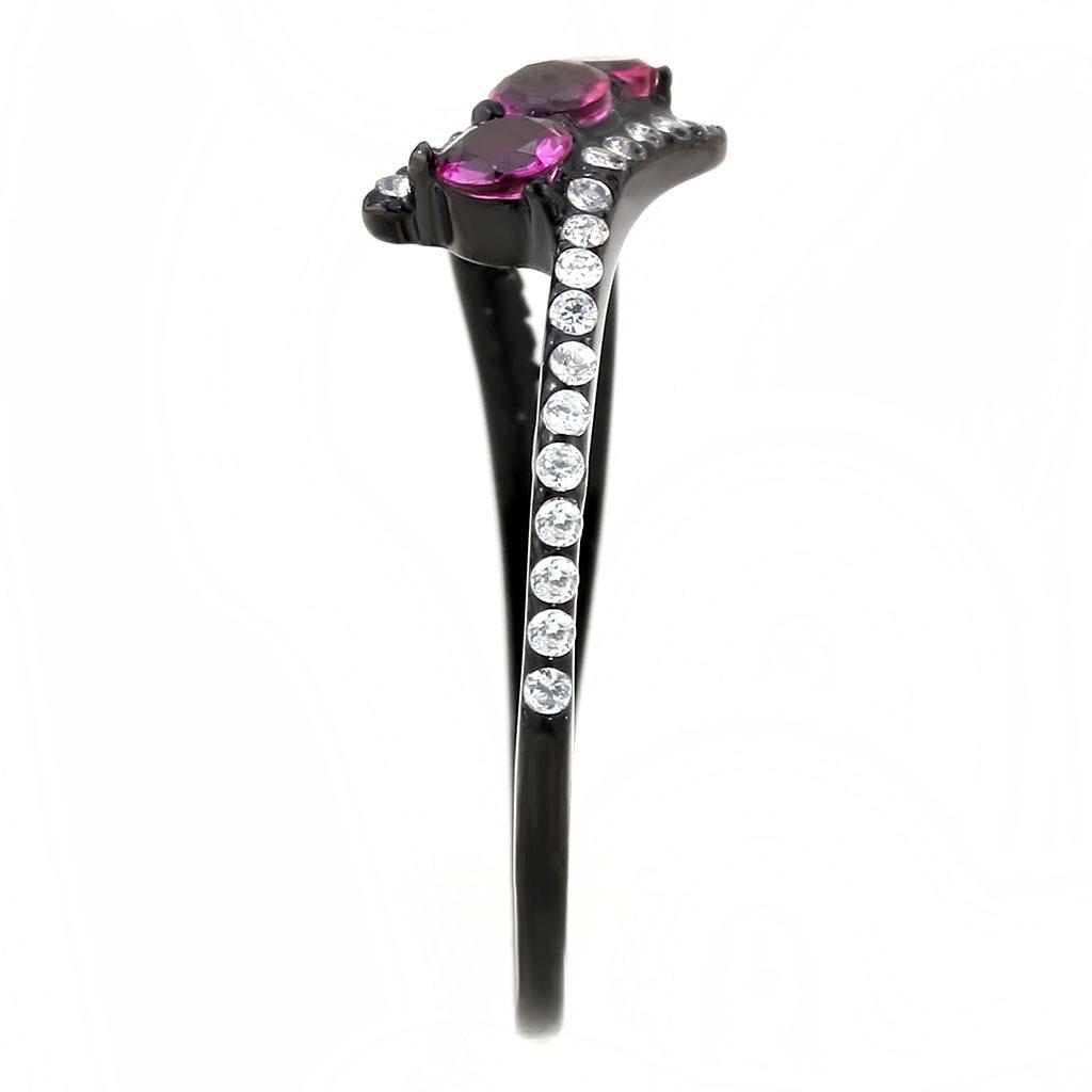 DA324 - IP Black(Ion Plating) Stainless Steel Ring with AAA Grade CZ in Fuchsia