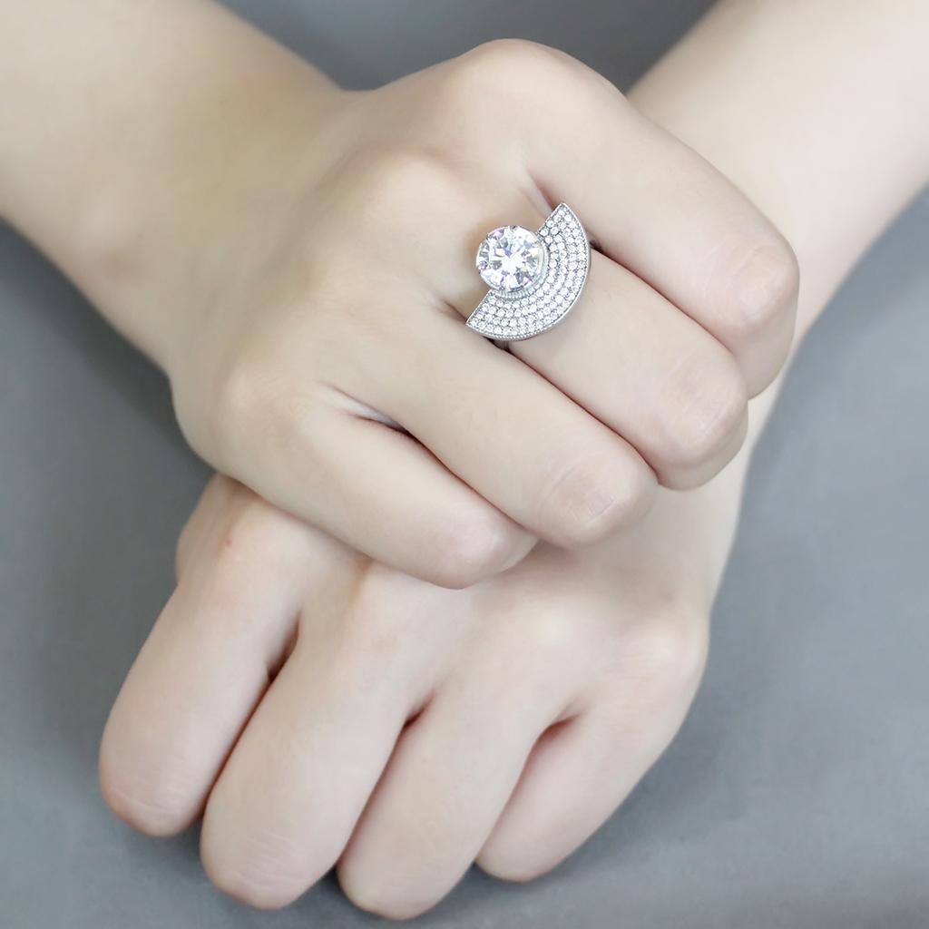 DA336 - No Plating Stainless Steel Ring with AAA Grade CZ in Clear