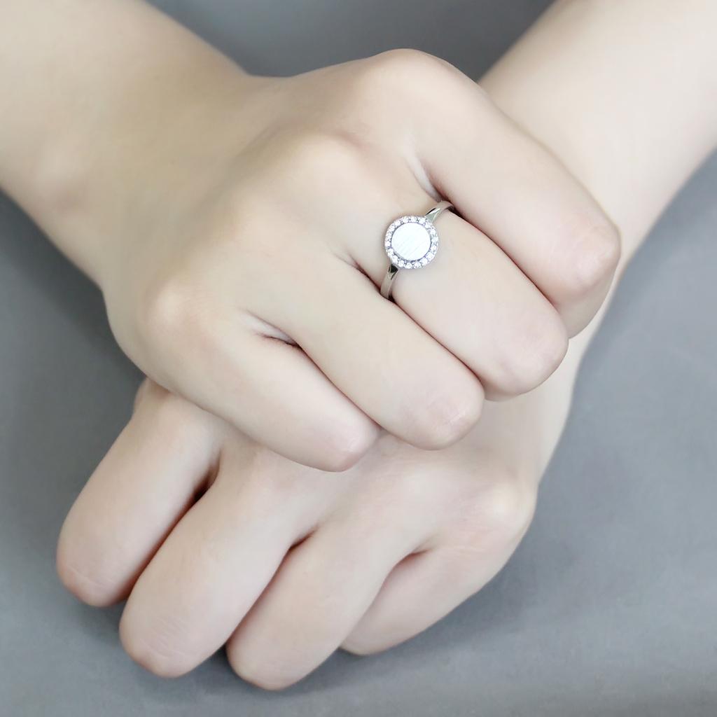 DA340 - No Plating Stainless Steel Ring with AAA Grade CZ in Clear