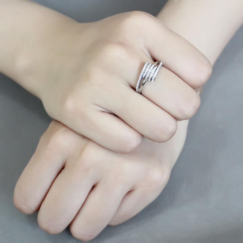 DA342 - No Plating Stainless Steel Ring with AAA Grade CZ in Clear