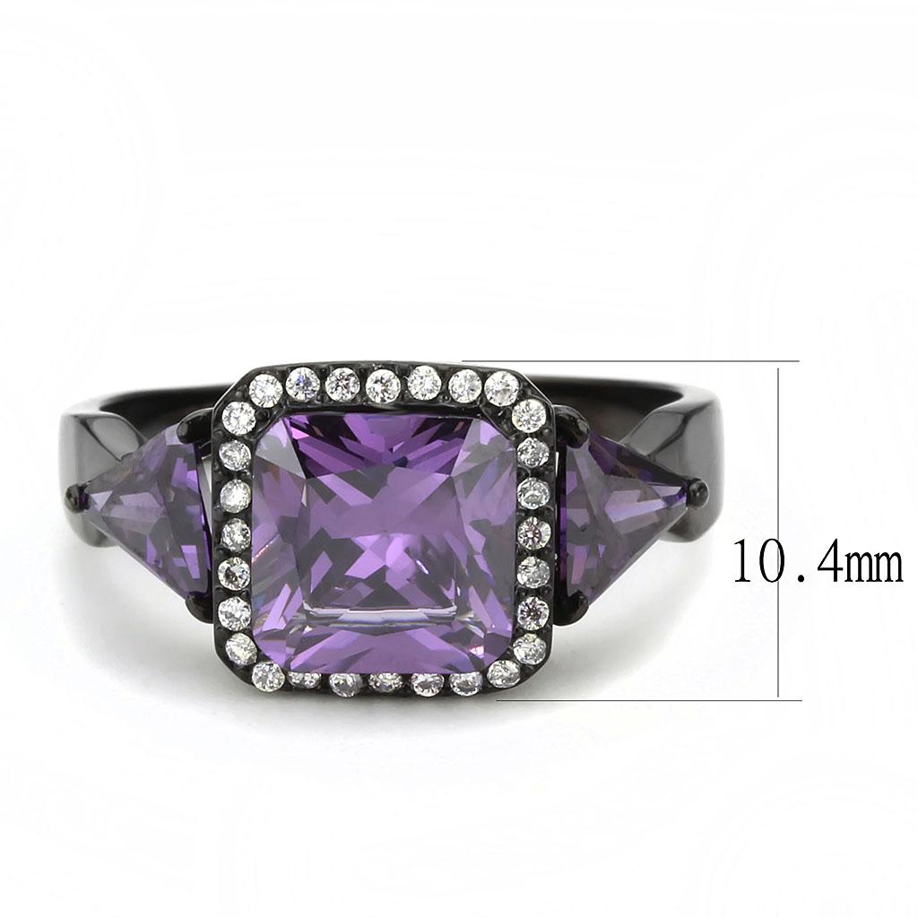 DA346 - IP Black(Ion Plating) Stainless Steel Ring with AAA Grade CZ in Amethyst