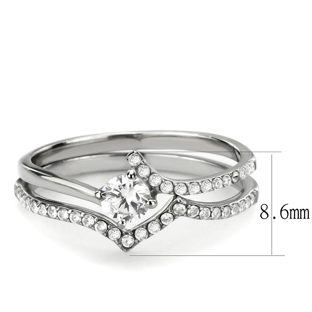 DA350 - High polished (no plating) Stainless Steel Ring with AAA Grade CZ in Clear