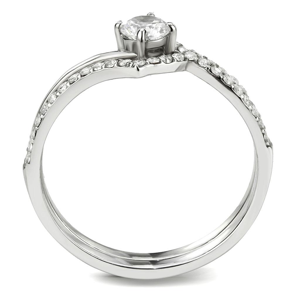 DA350 - High polished (no plating) Stainless Steel Ring with AAA Grade CZ in Clear