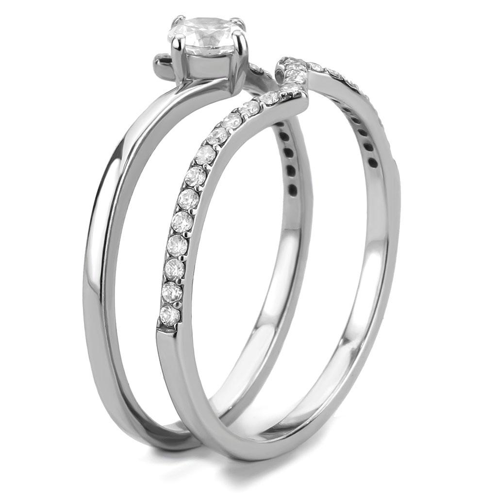 DA350 - High polished (no plating) Stainless Steel Ring with AAA Grade CZ in Clear