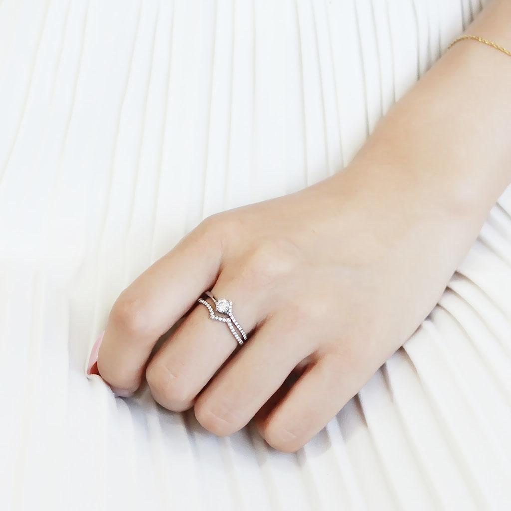DA350 - High polished (no plating) Stainless Steel Ring with AAA Grade CZ in Clear