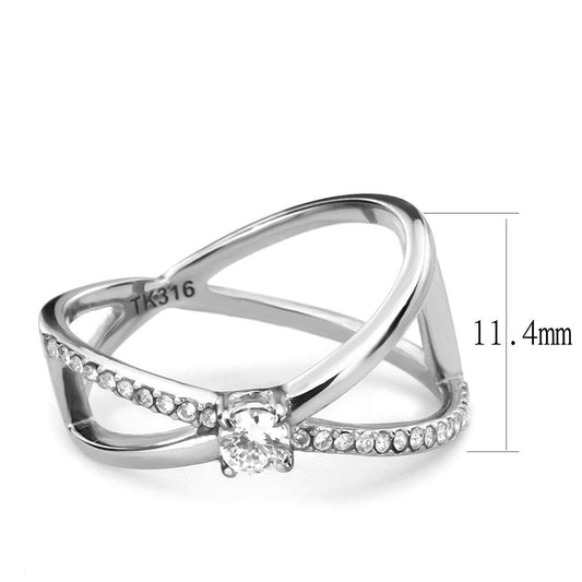 DA351 - High polished (no plating) Stainless Steel Ring with AAA Grade CZ in Clear
