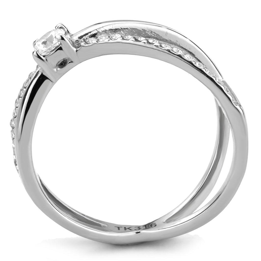DA351 - High polished (no plating) Stainless Steel Ring with AAA Grade CZ in Clear