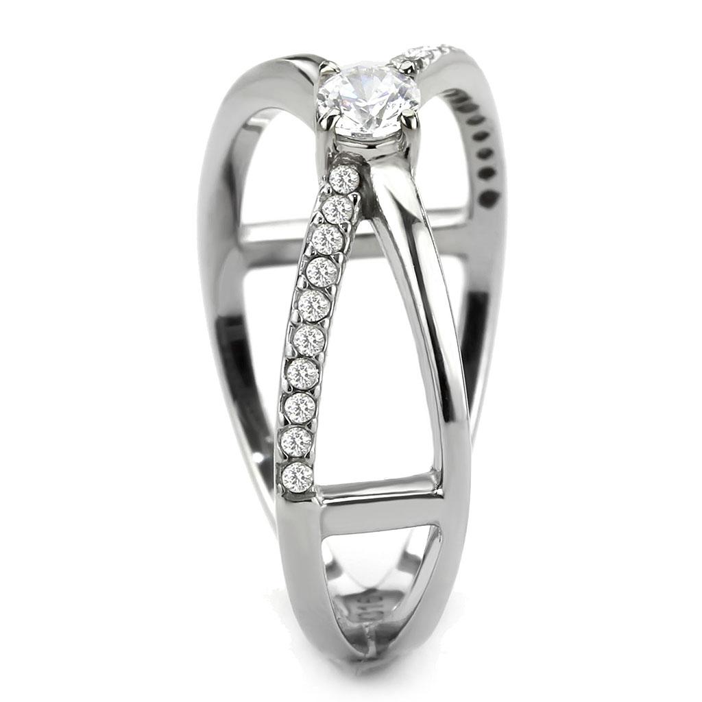 DA351 - High polished (no plating) Stainless Steel Ring with AAA Grade CZ in Clear