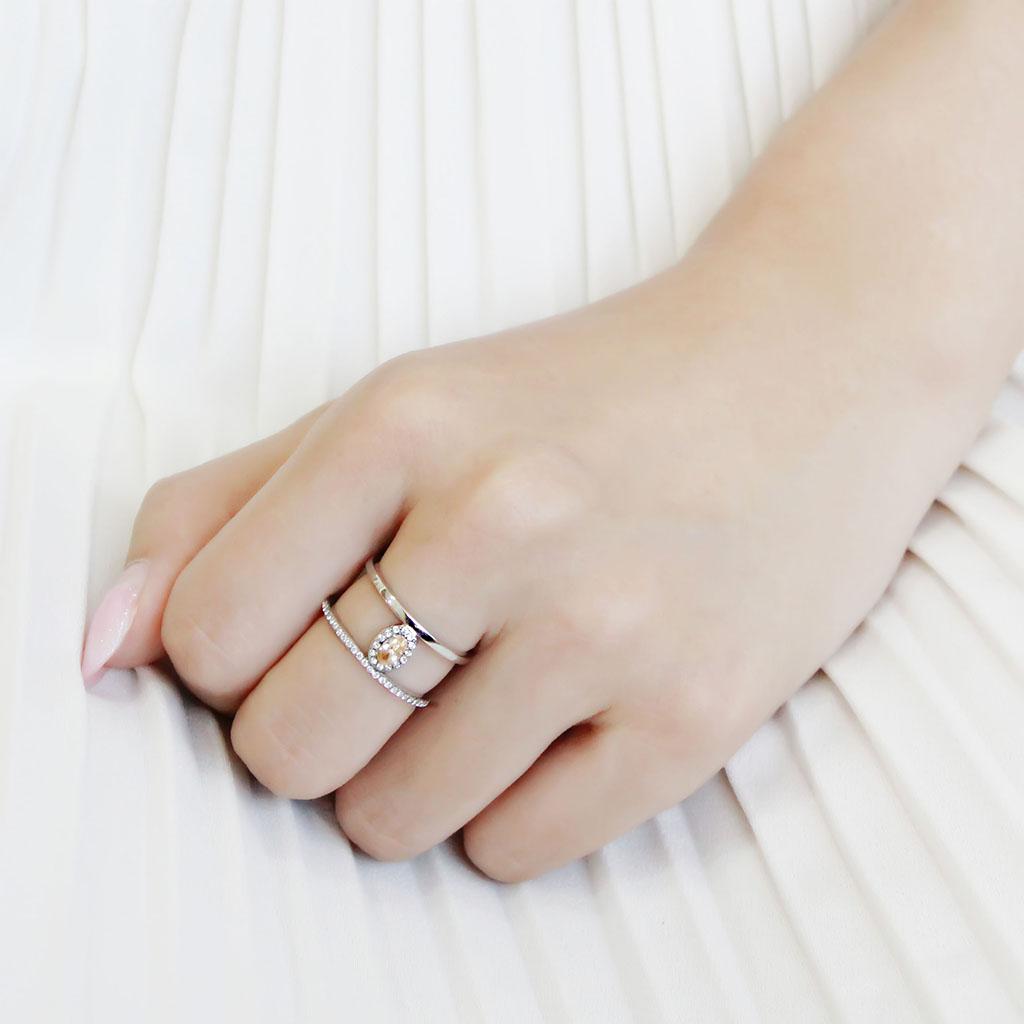 DA352 - High polished (no plating) Stainless Steel Ring with AAA Grade CZ in Champagne