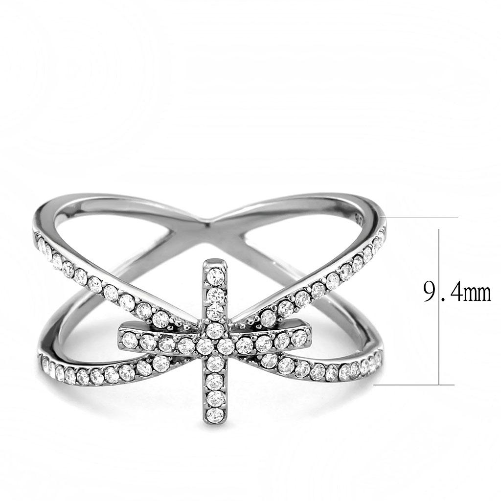 DA353 - High polished (no plating) Stainless Steel Ring with AAA Grade CZ in Clear