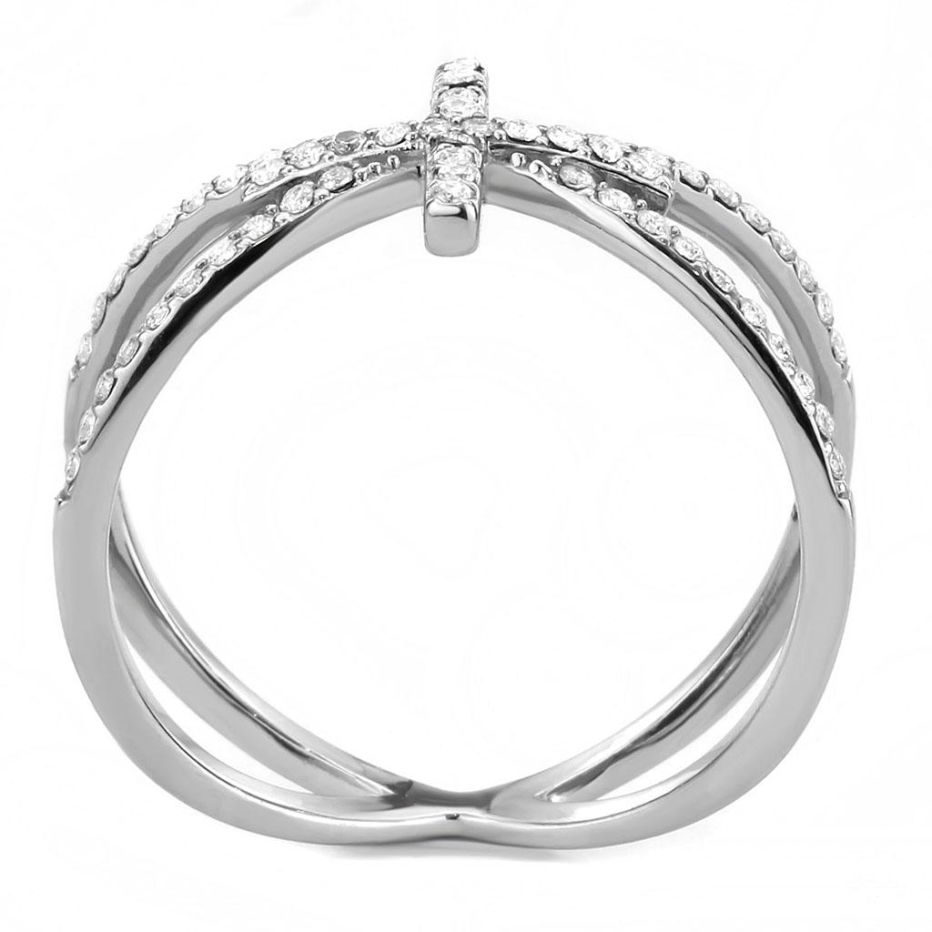 DA353 - High polished (no plating) Stainless Steel Ring with AAA Grade CZ in Clear