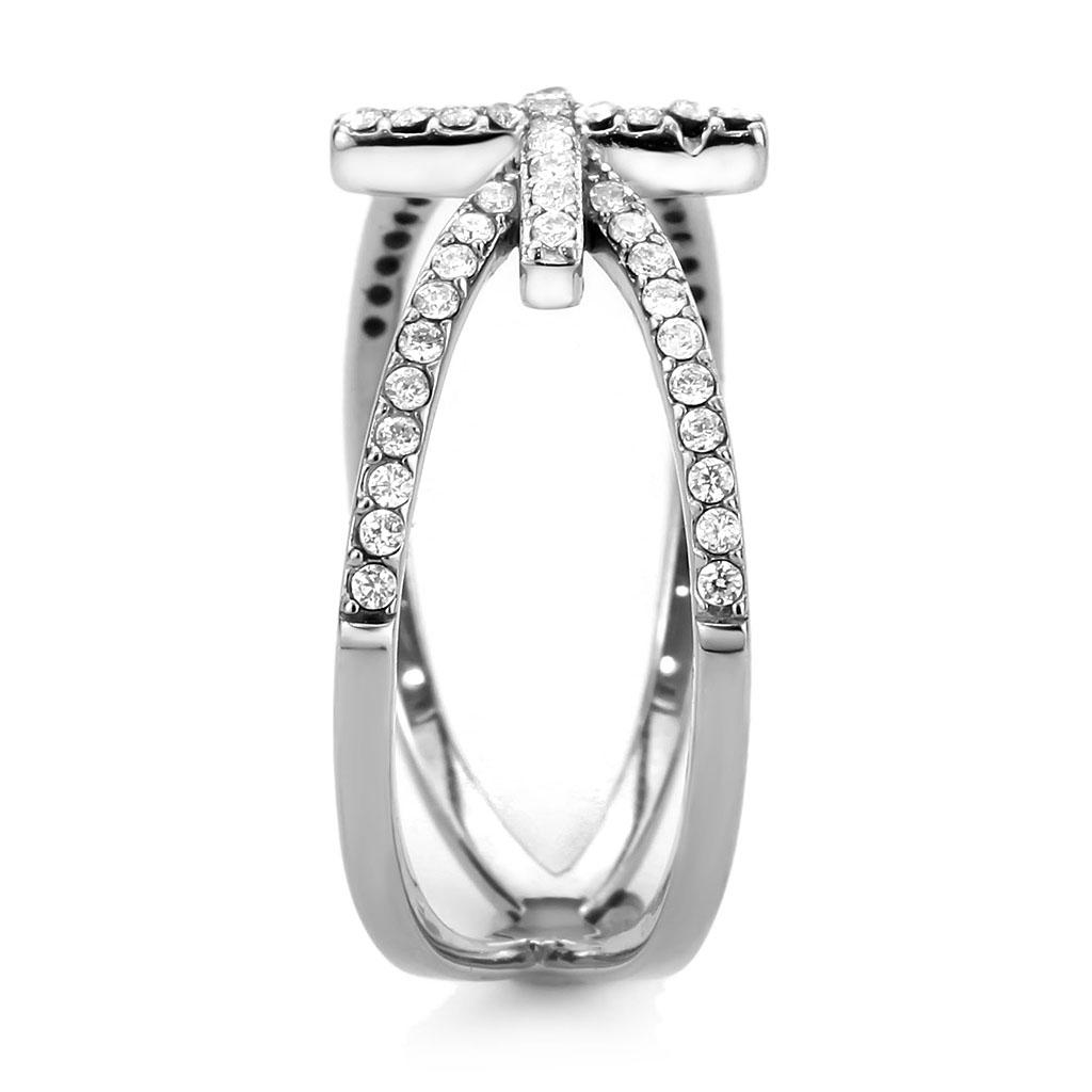 DA353 - High polished (no plating) Stainless Steel Ring with AAA Grade CZ in Clear