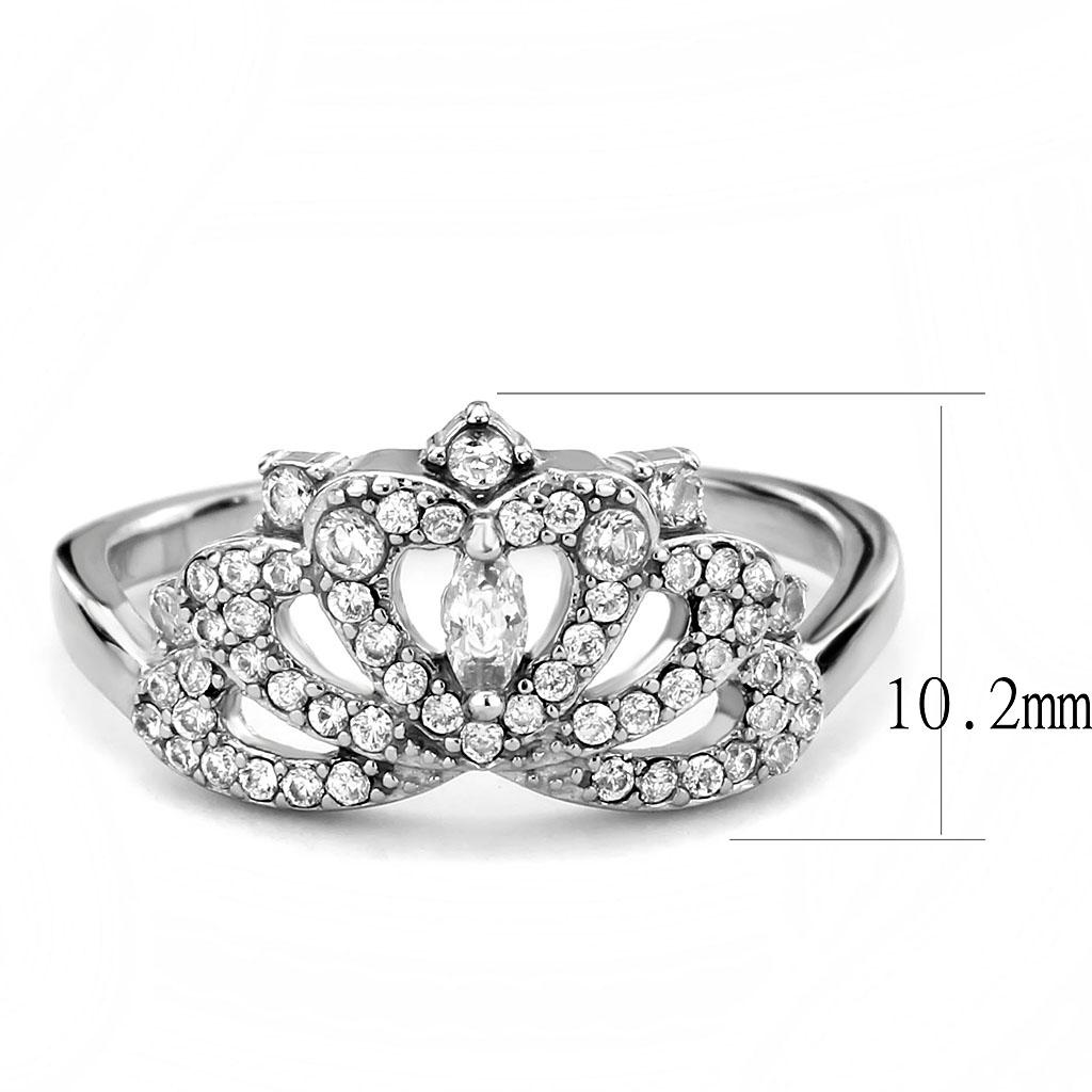 DA354 - High polished (no plating) Stainless Steel Ring with AAA Grade CZ in Clear