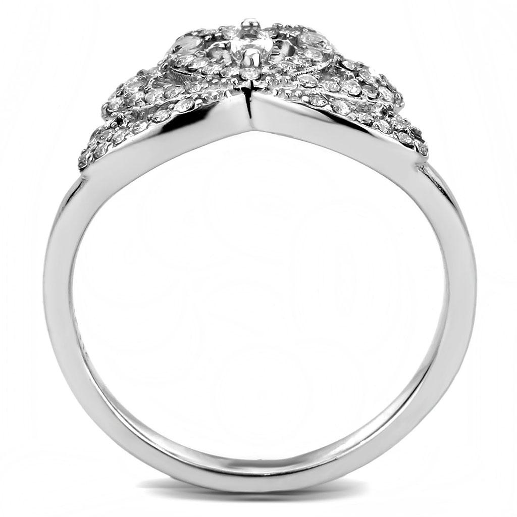 DA354 - High polished (no plating) Stainless Steel Ring with AAA Grade CZ in Clear