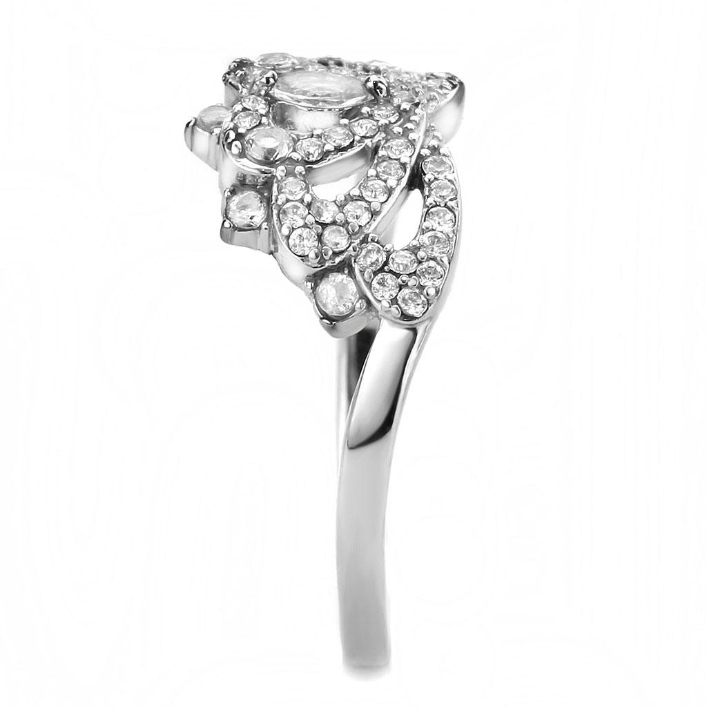DA354 - High polished (no plating) Stainless Steel Ring with AAA Grade CZ in Clear
