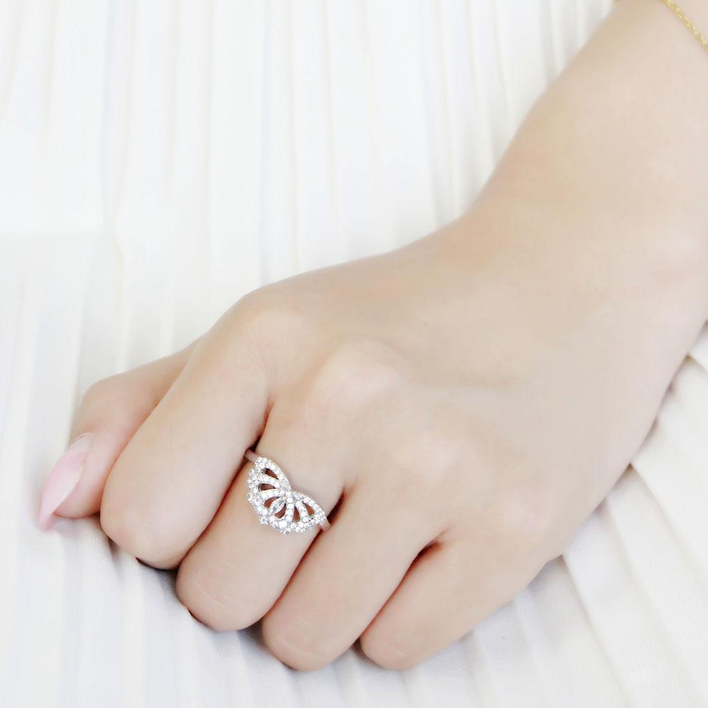 DA354 - High polished (no plating) Stainless Steel Ring with AAA Grade CZ in Clear