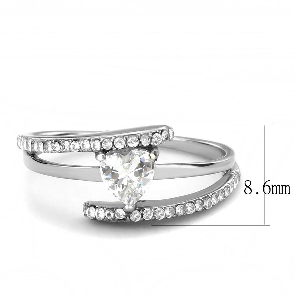DA355 - High polished (no plating) Stainless Steel Ring with AAA Grade CZ in Clear
