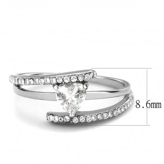 DA355 - High polished (no plating) Stainless Steel Ring with AAA Grade CZ in Clear