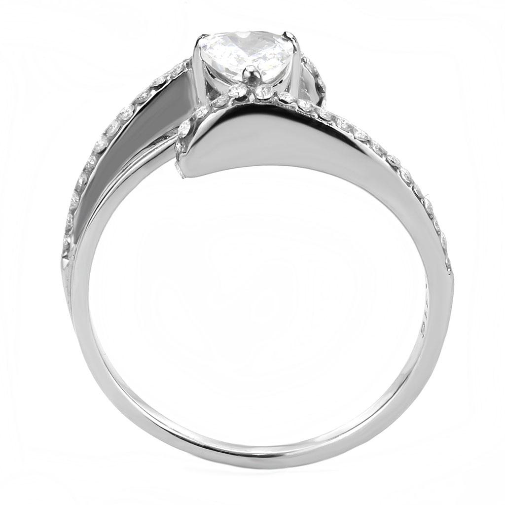DA355 - High polished (no plating) Stainless Steel Ring with AAA Grade CZ in Clear