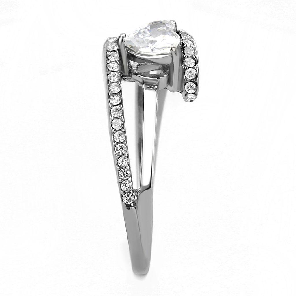 DA355 - High polished (no plating) Stainless Steel Ring with AAA Grade CZ in Clear