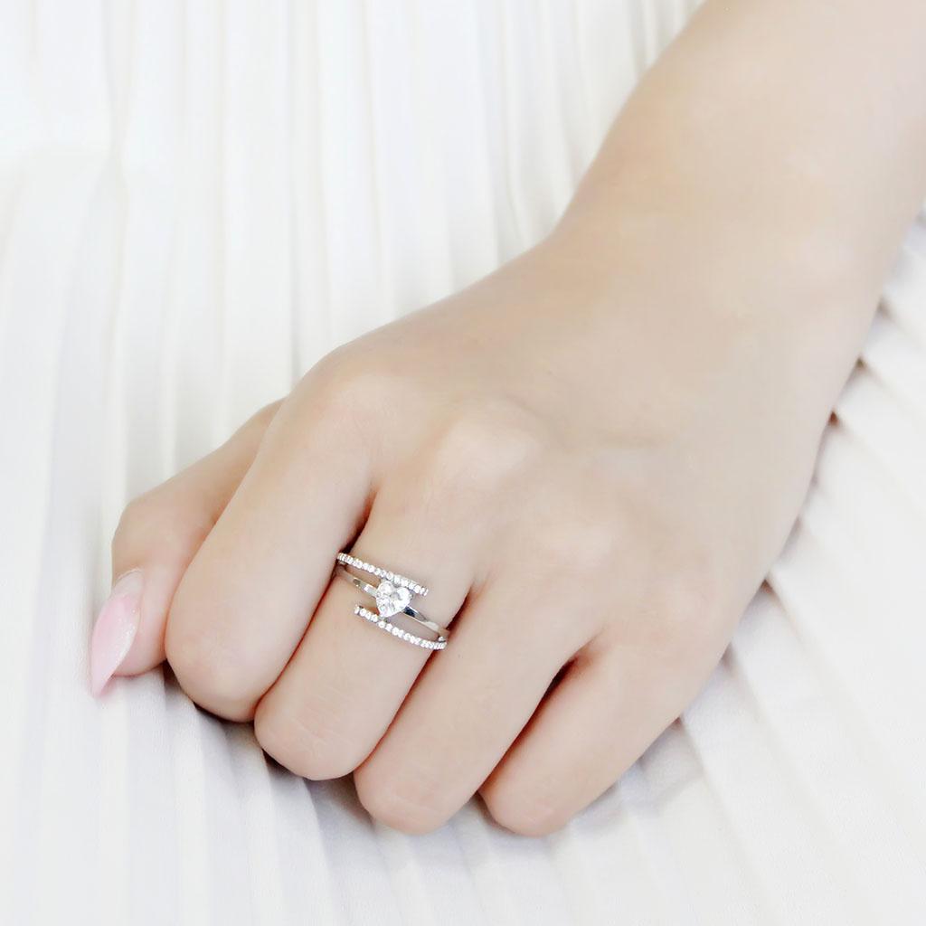 DA355 - High polished (no plating) Stainless Steel Ring with AAA Grade CZ in Clear