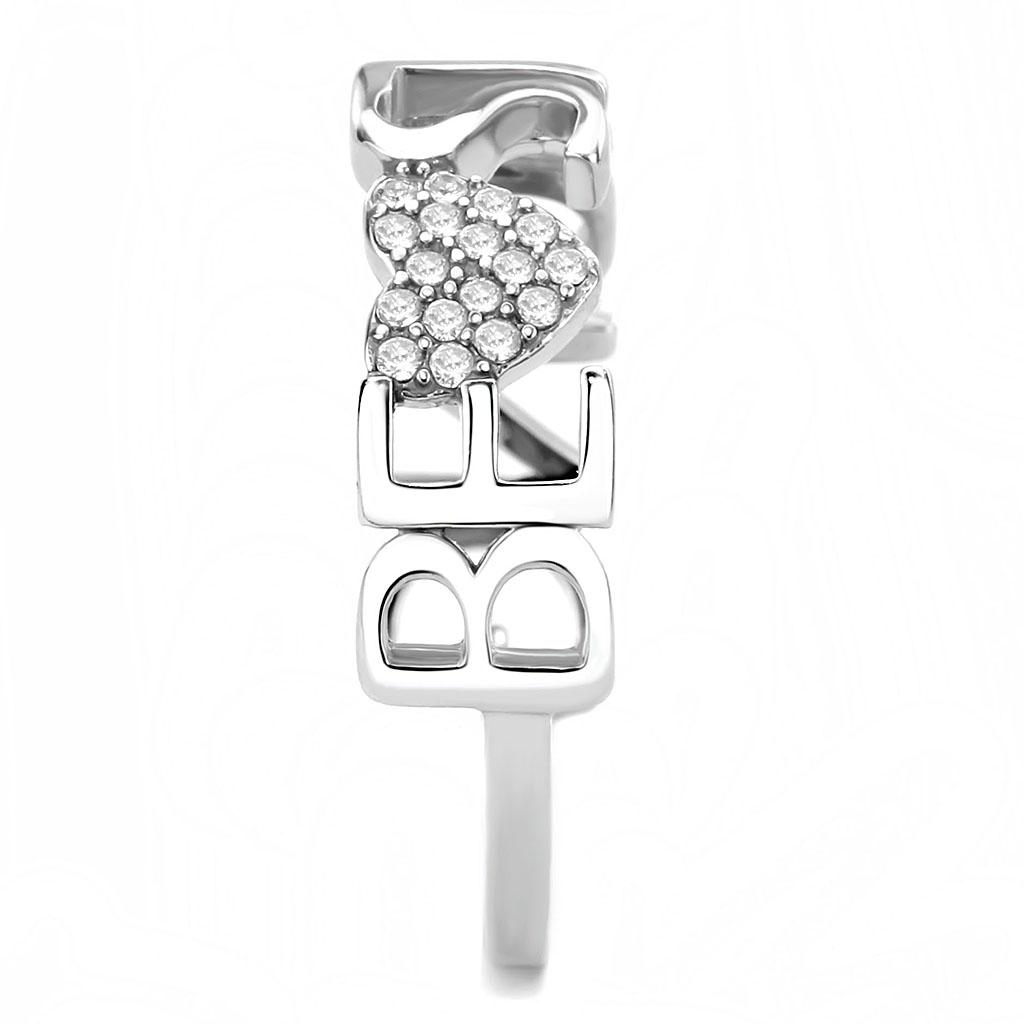 DA356 - High polished (no plating) Stainless Steel Ring with AAA Grade CZ in Clear