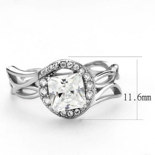 DA357 - High polished (no plating) Stainless Steel Ring with AAA Grade CZ in Clear