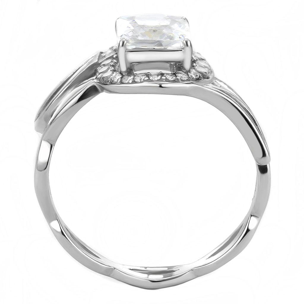 DA357 - High polished (no plating) Stainless Steel Ring with AAA Grade CZ in Clear