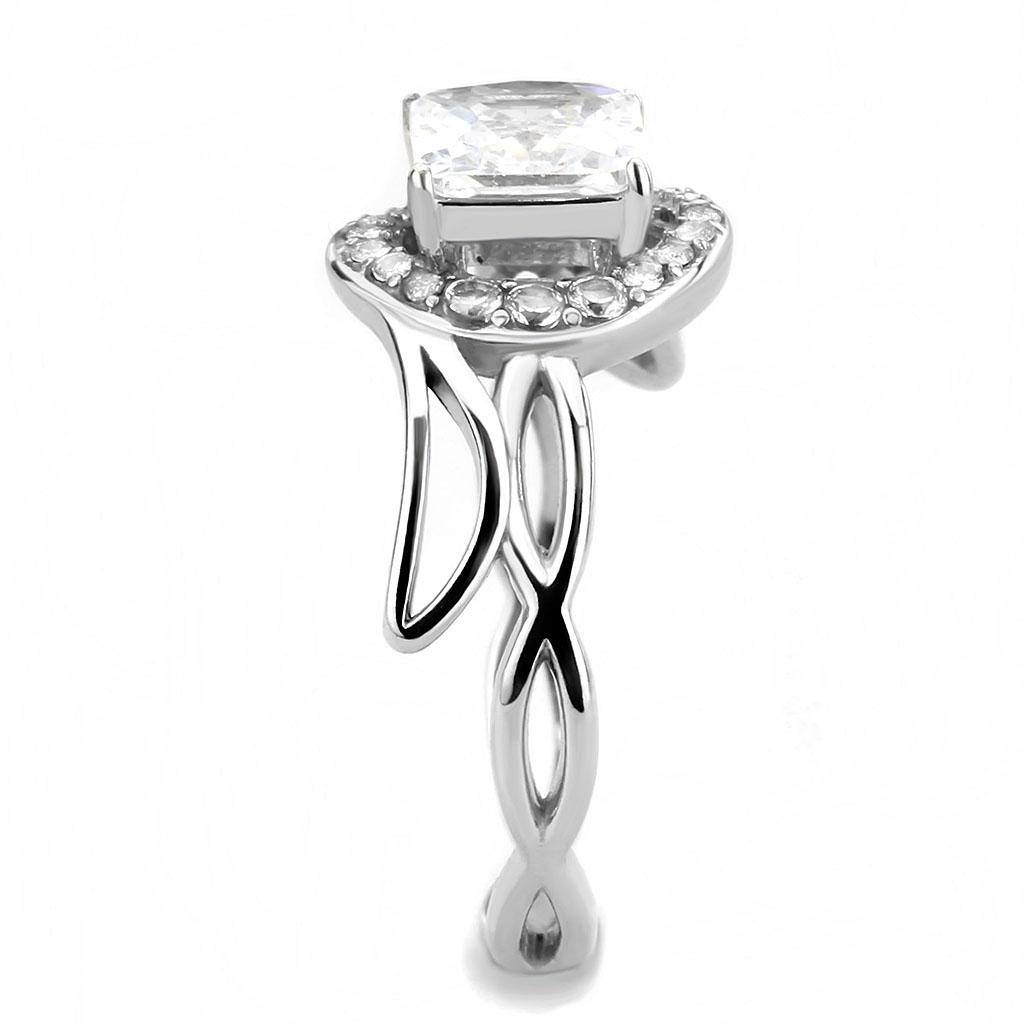 DA357 - High polished (no plating) Stainless Steel Ring with AAA Grade CZ in Clear