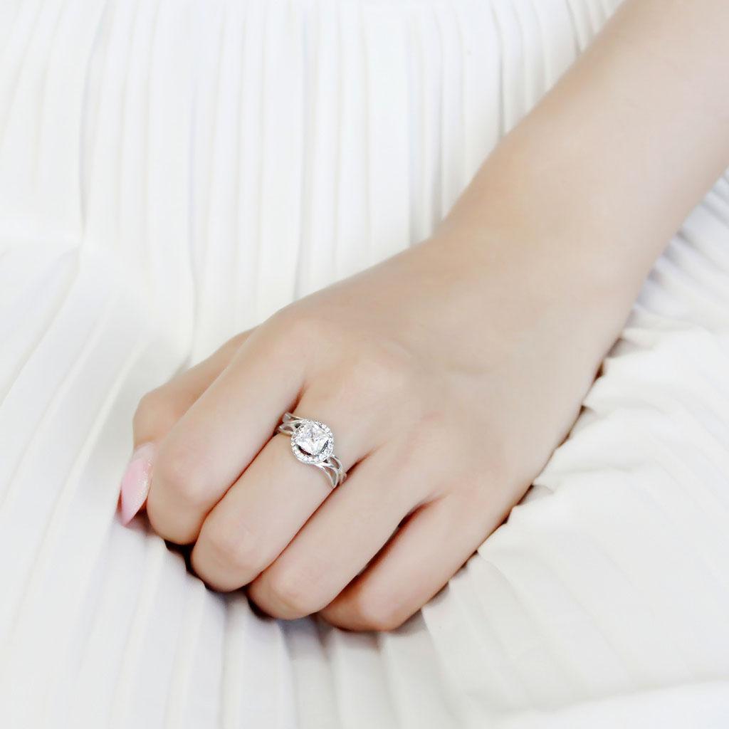 DA357 - High polished (no plating) Stainless Steel Ring with AAA Grade CZ in Clear