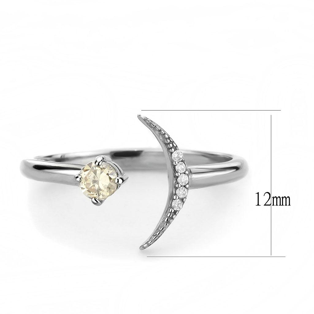 DA358 - High polished (no plating) Stainless Steel Ring with AAA Grade CZ in Champagne