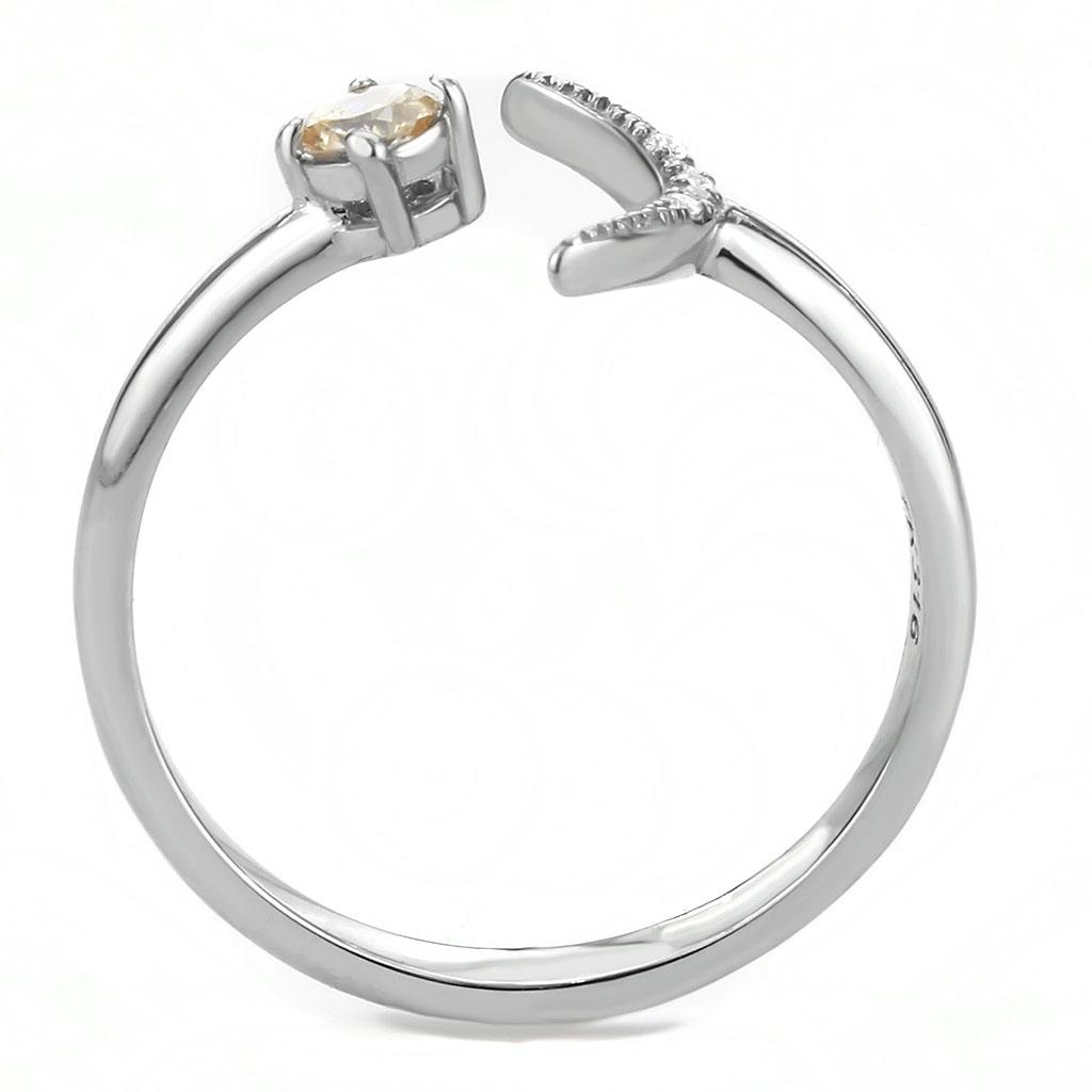 DA358 - High polished (no plating) Stainless Steel Ring with AAA Grade CZ in Champagne