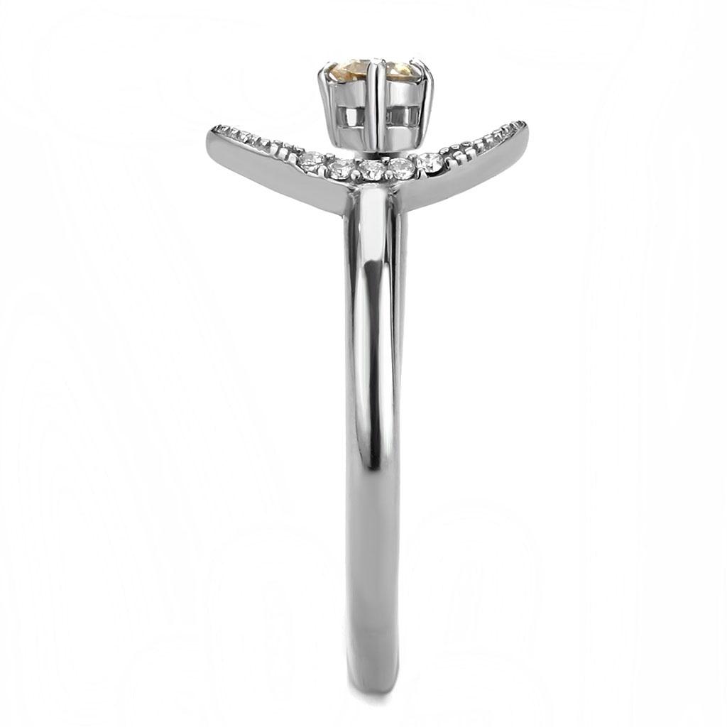 DA358 - High polished (no plating) Stainless Steel Ring with AAA Grade CZ in Champagne