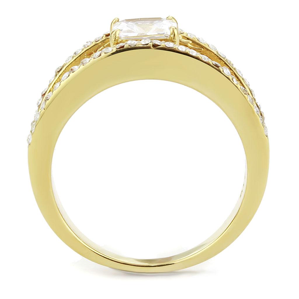 DA360 - IP Gold(Ion Plating) Stainless Steel Ring with AAA Grade CZ in Garnet