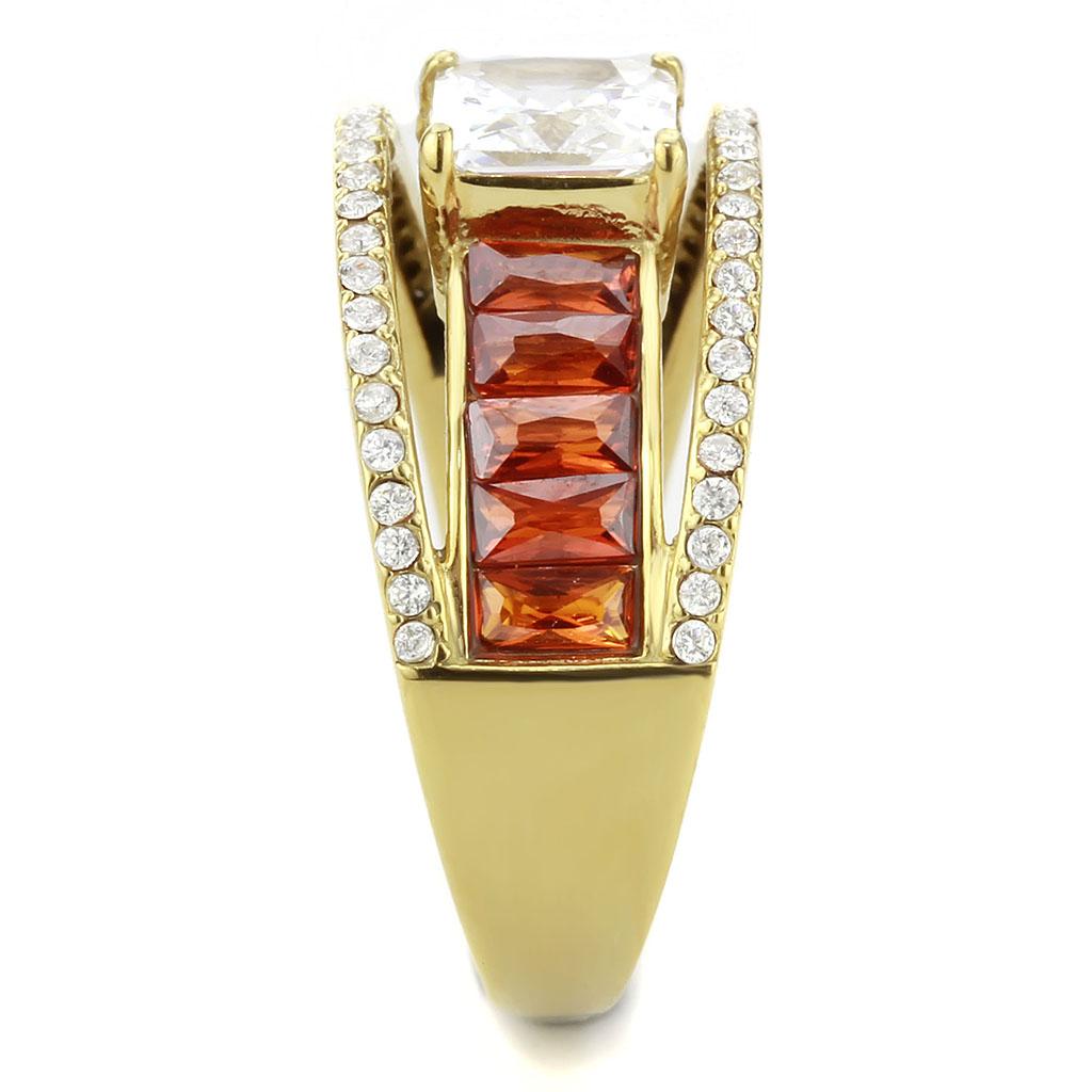 DA360 - IP Gold(Ion Plating) Stainless Steel Ring with AAA Grade CZ in Garnet